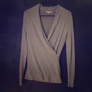 Grey V neck wrap top from Banana Republic